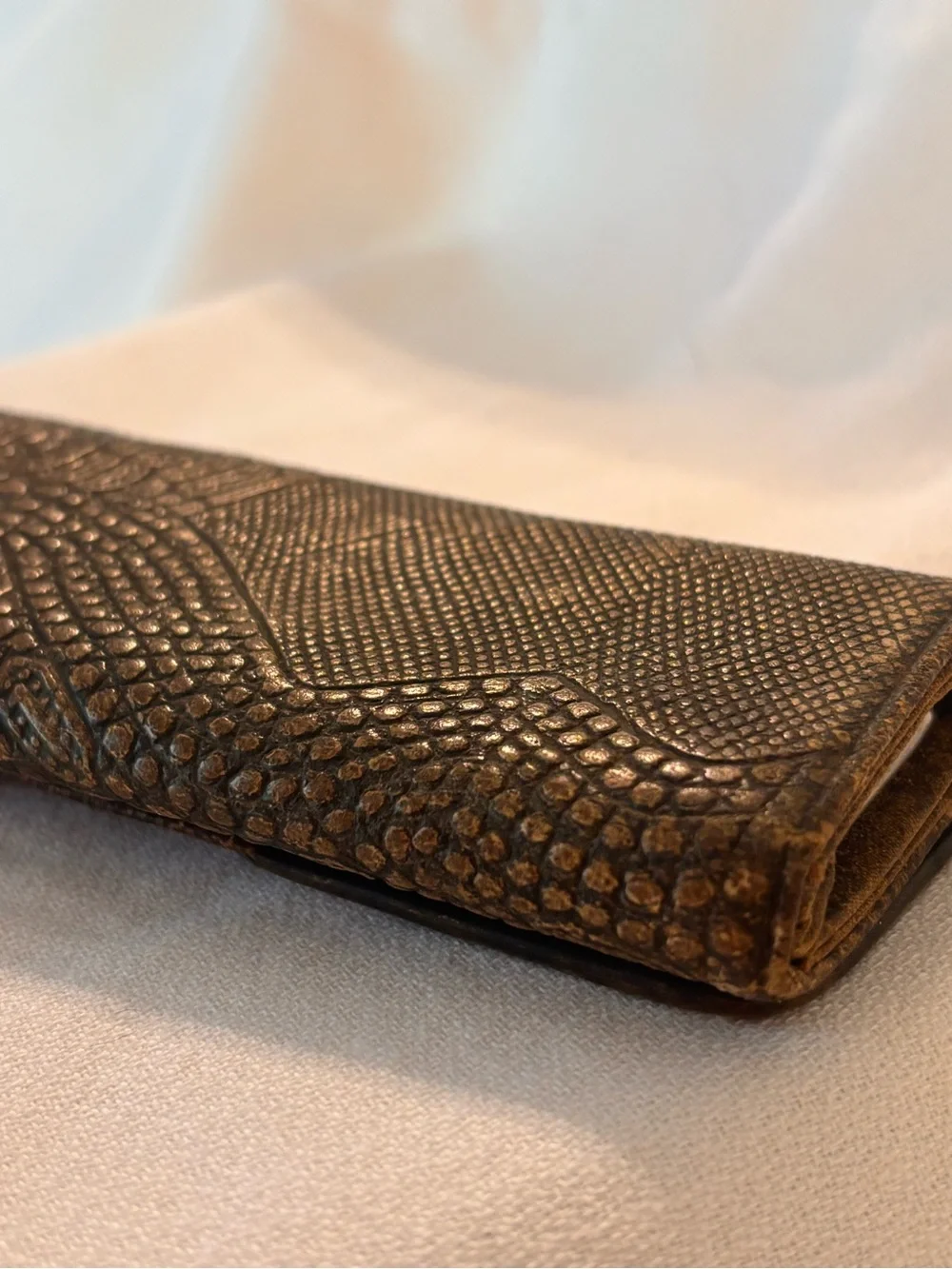 Antique 1878 Patent Victorian Men's Long Wallet Embossed Lizardskin Leather Case